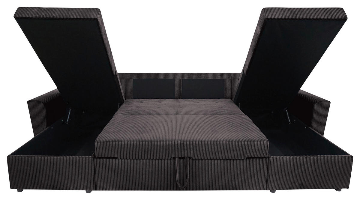 WOHNLANDSCHAFT TERMOLI Graubraun Cord  - Graubraun/Schwarz, Design, Kunststoff/Textil (155/296/155cm) - MID.YOU