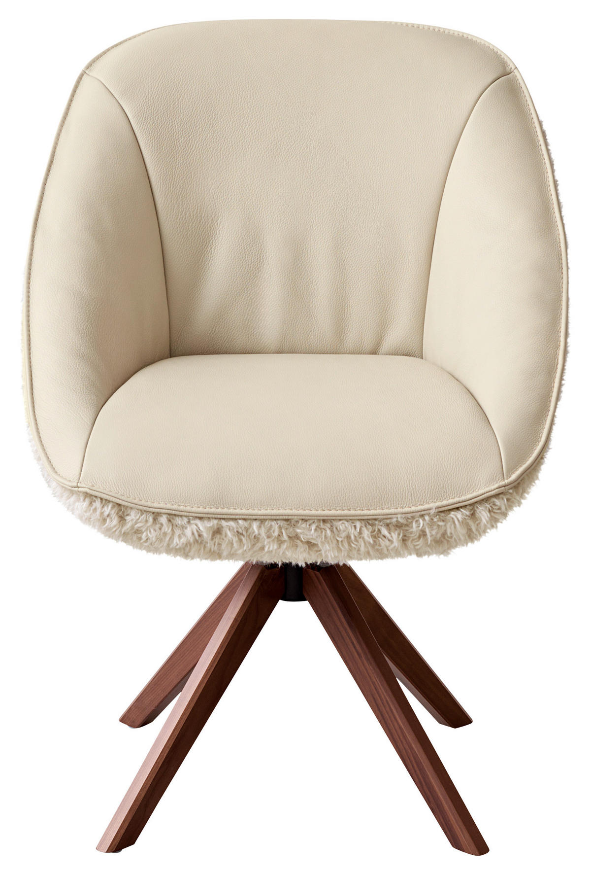 ARMLEHNSTUHL  in Hochflor Echtleder pigmentiert  - Nussbaumfarben/Creme, Design, Leder/Holz (61/89/70cm) - Koinor