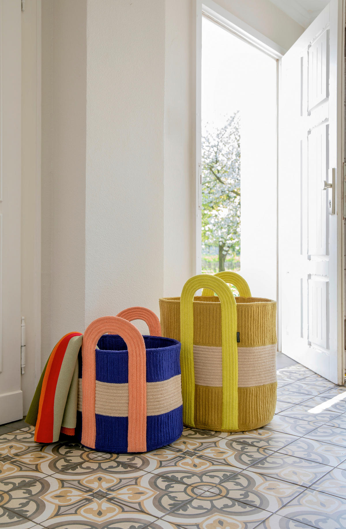 KORB REMEMBER  - Hellbraun/Dunkelblau, Trend, Textil (37/37/45cm)