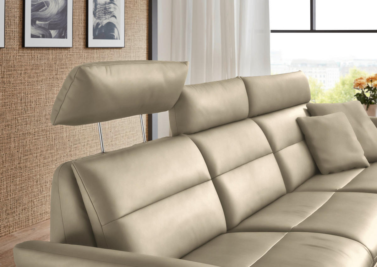 ECKSOFA in Echtleder Ecru  - Ecru/Schwarz, Design, Leder/Metall (300/157cm) - Dieter Knoll