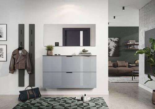 SCHUHSCHRANK Graphitfarben, Grau  - Schwarz/Graphitfarben, Design, Glas/Holzwerkstoff (140/85/19cm)