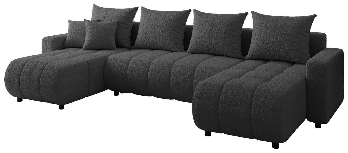 WOHNLANDSCHAFT Dunkelgrau Bouclé  - Dunkelgrau/Schwarz, MODERN, Kunststoff/Textil (150/312/150cm) - Carryhome