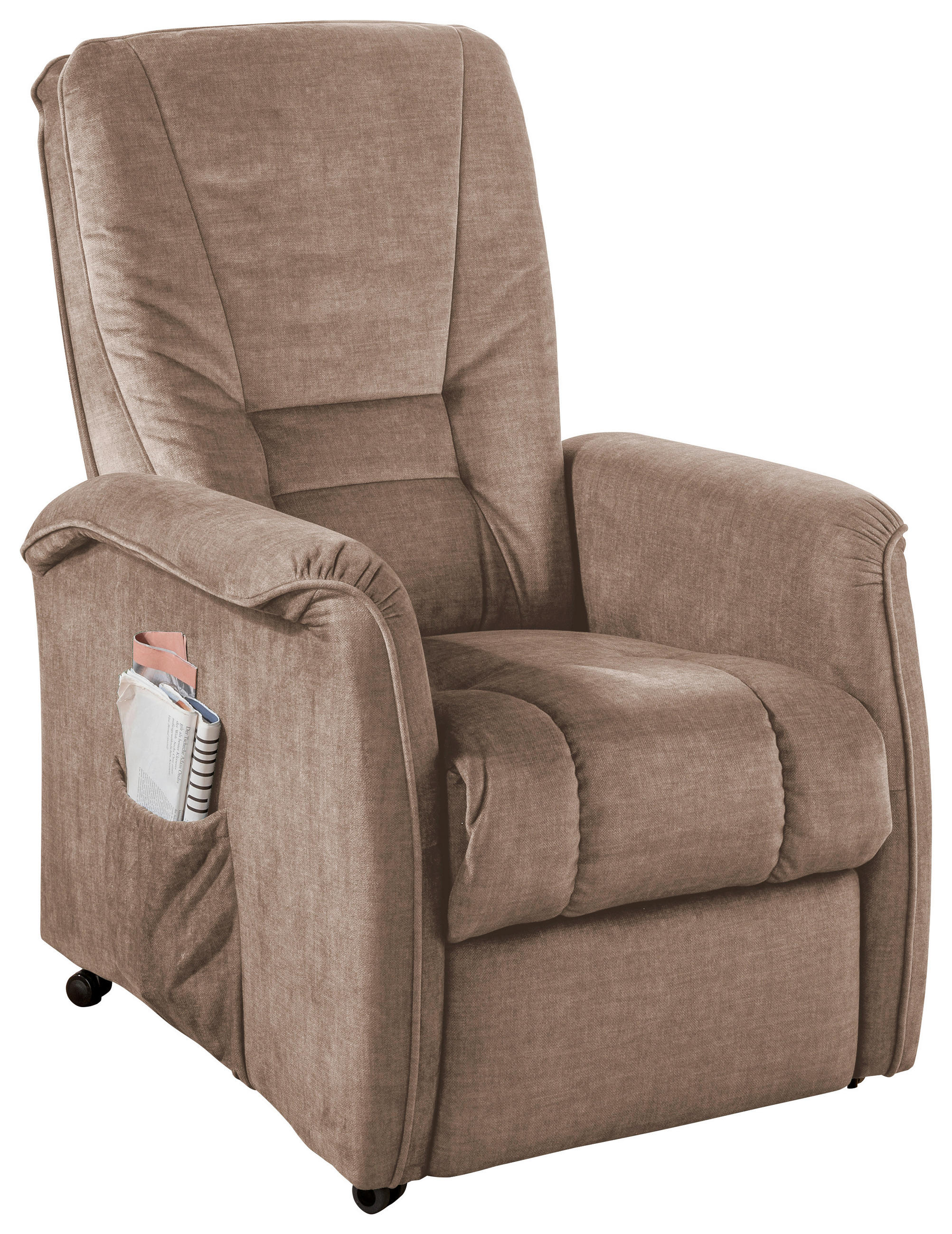 FERNSEHSESSEL  mit Relaxfunktion, Fußteilverstellung, Rücken echt Velours Hellbraun Stoffauswahl, Relaxfunktion  - Hellbraun/Schwarz, Design, Kunststoff/Textil (77/107/88cm) - Livetastic