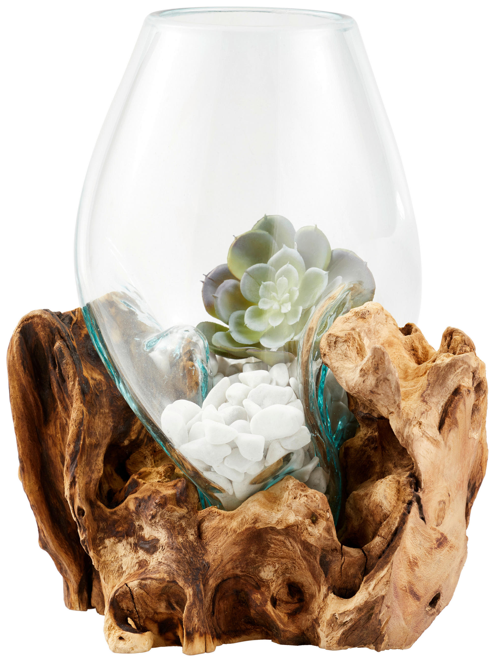 VAZA   30 cm  les, steklo  - rjava/prozorno, Natur, steklo/les (20/30cm) - Ambia Home