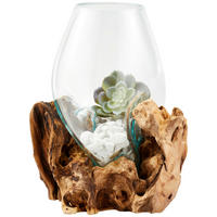VAZA   30 cm  les, steklo  - rjava/prozorno, Natur, steklo/les (20/30cm) - Ambia Home