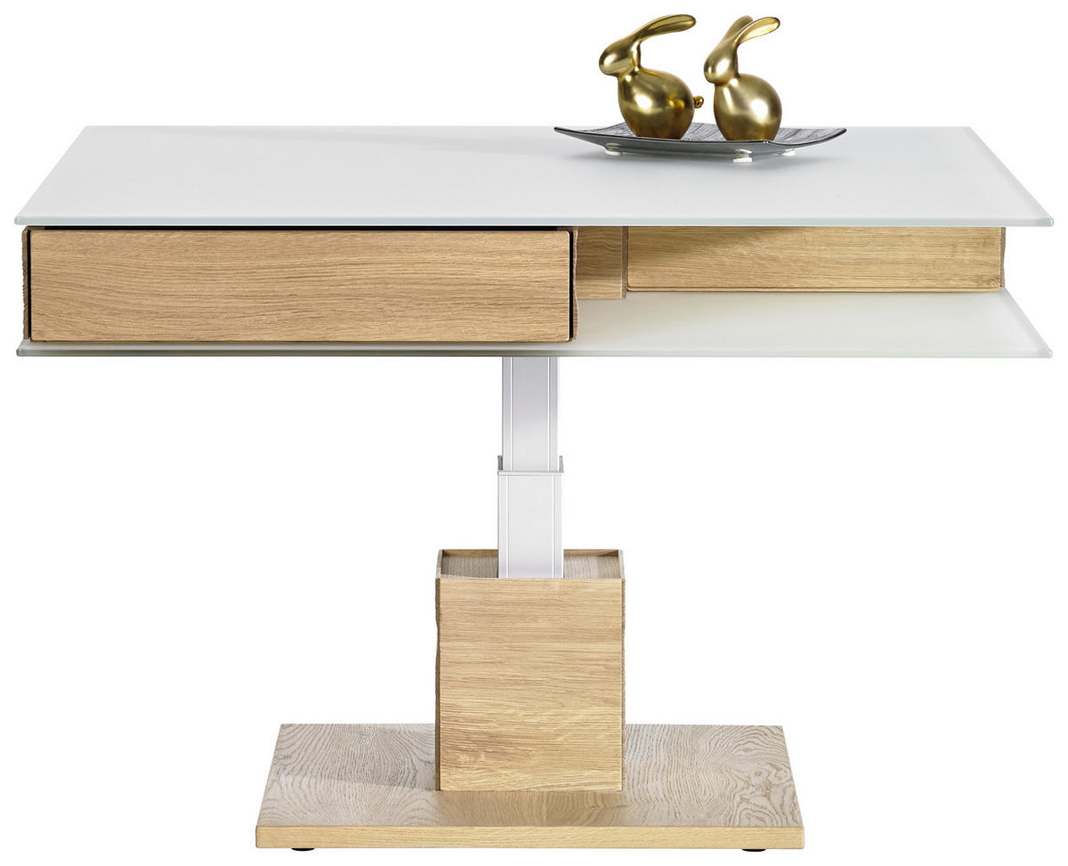 COUCHTISCH Wildeiche furniert Farbglas 90/90/35,5 cm quadratisch Weiß, Eichefarben  - Eichefarben/Weiß, Design, Glas/Holz (90/90/35,5cm) - Voglauer