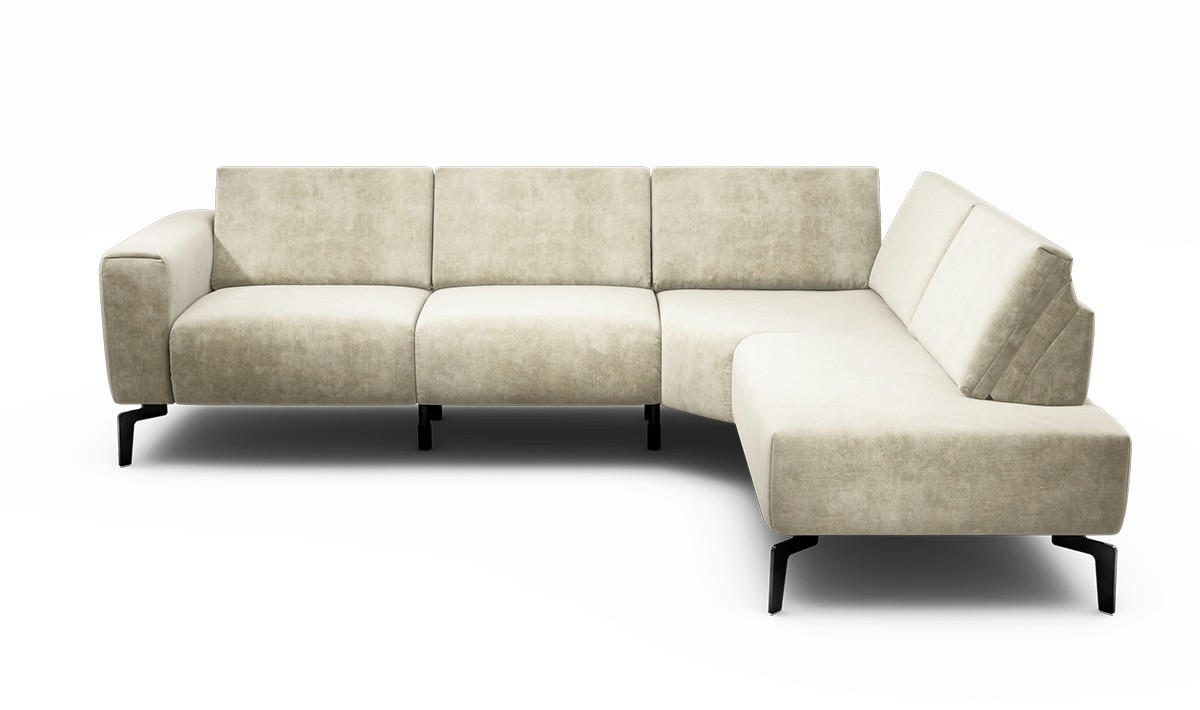 ECKSOFA in Samt Naturfarben  256/193 cm  - Schwarz/Naturfarben, Design, Textil/Metall (256/193cm) - SENSOO