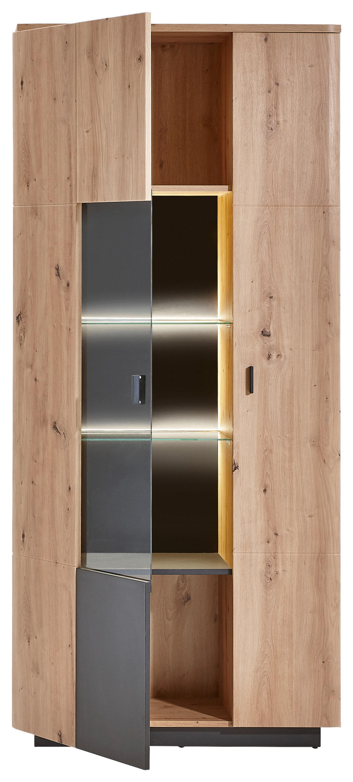 VITRINE in Anthrazit, Eichefarben  - Eichefarben/Anthrazit, Design, Glas/Holzwerkstoff (90/201/37cm) - Carryhome