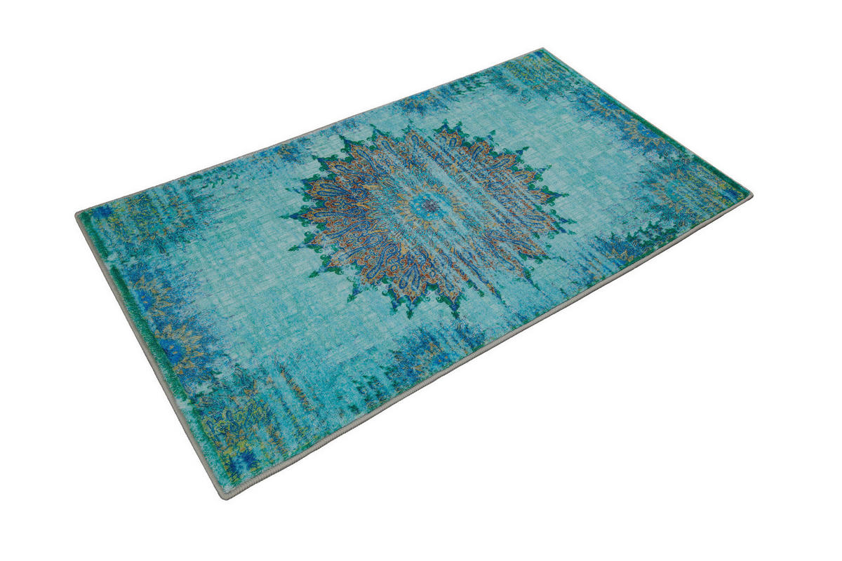 BADTEPPICH Blau, Türkis 70/120 cm  - Türkis/Blau, Basics, Kunststoff/Textil (70/120cm) - WECON HOME