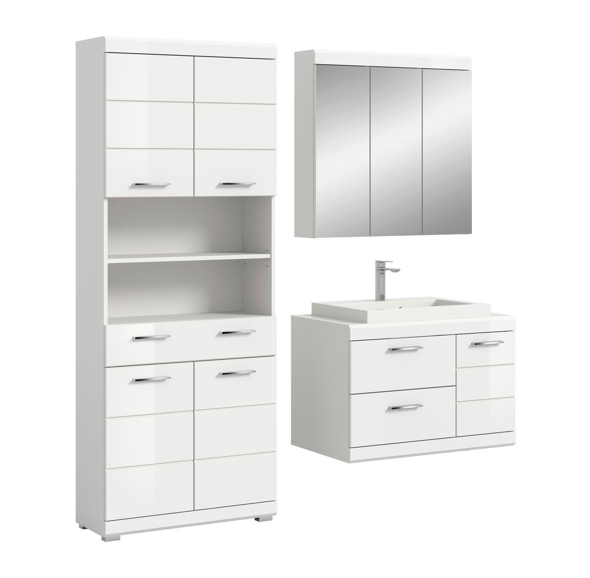 BADEZIMMER 4-teilig  in 169 cm  - Weiß Hochglanz/Silberfarben, Trend, Glas/Holzwerkstoff (169cm) - MID.YOU