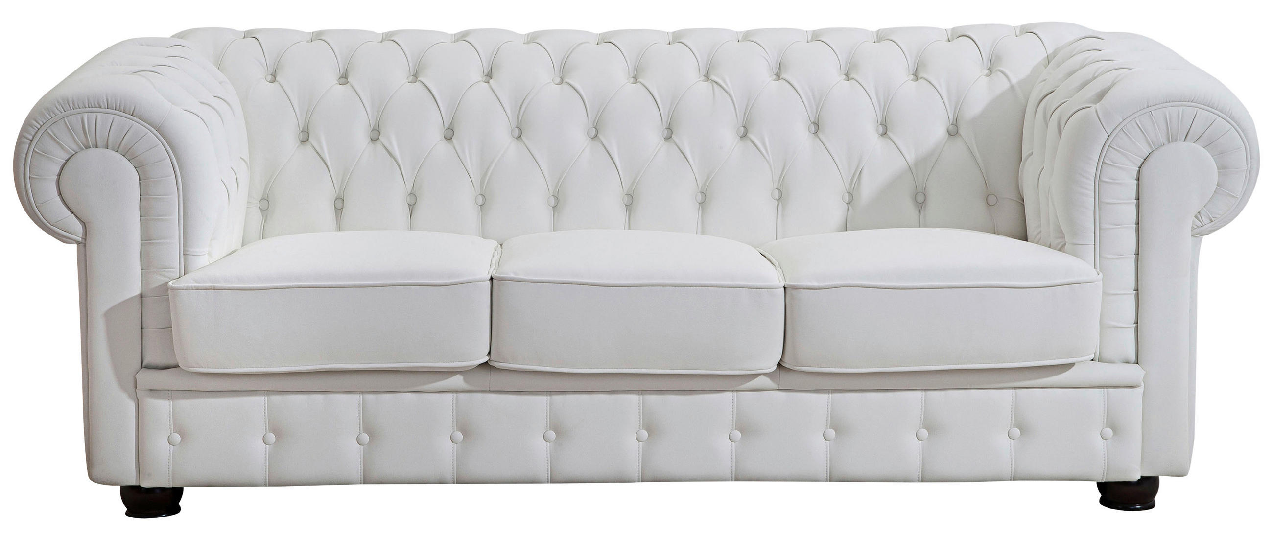 CHESTERFIELD-DREISITZER-SOFA Weiß Echtleder  - Nussbaumfarben/Weiß, Design, Leder/Holz (200/76/98cm) - Max Winzer