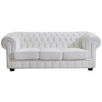 CHESTERFIELD-DREISITZER-SOFA Weiß Echtleder  - Nussbaumfarben/Weiß, Design, Leder/Holz (200/76/98cm) - Max Winzer