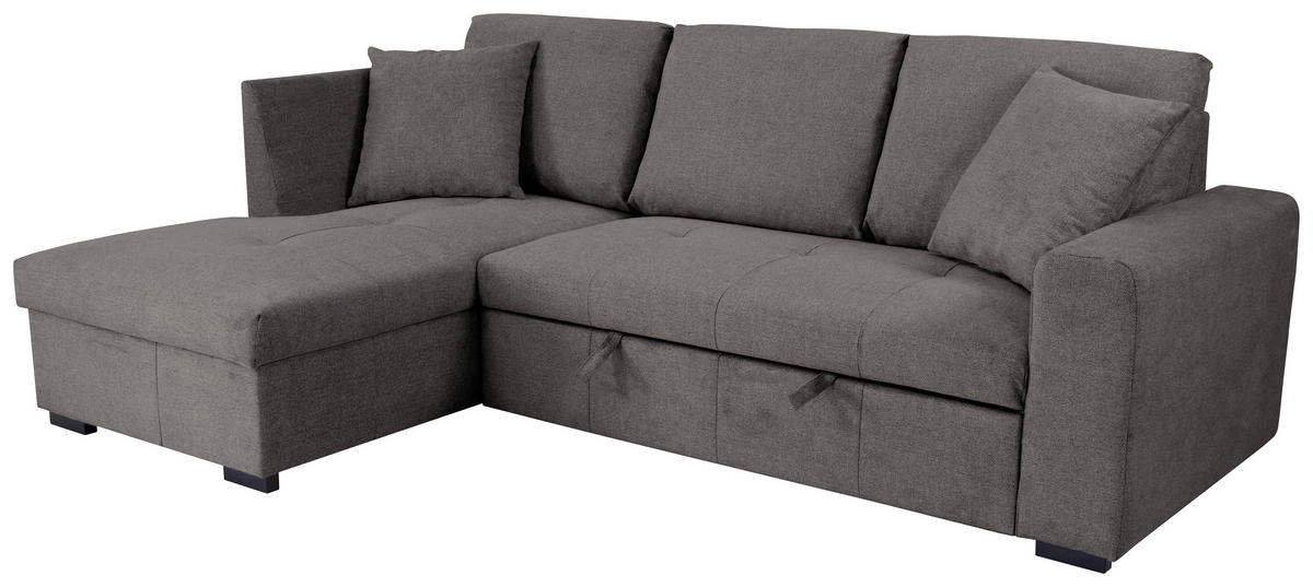 ECKSOFA LUKAS Dunkelgrau Struktur Zierkissen, Bettkasten  - Dunkelgrau, Trend, Textil (158/239cm) - P & B