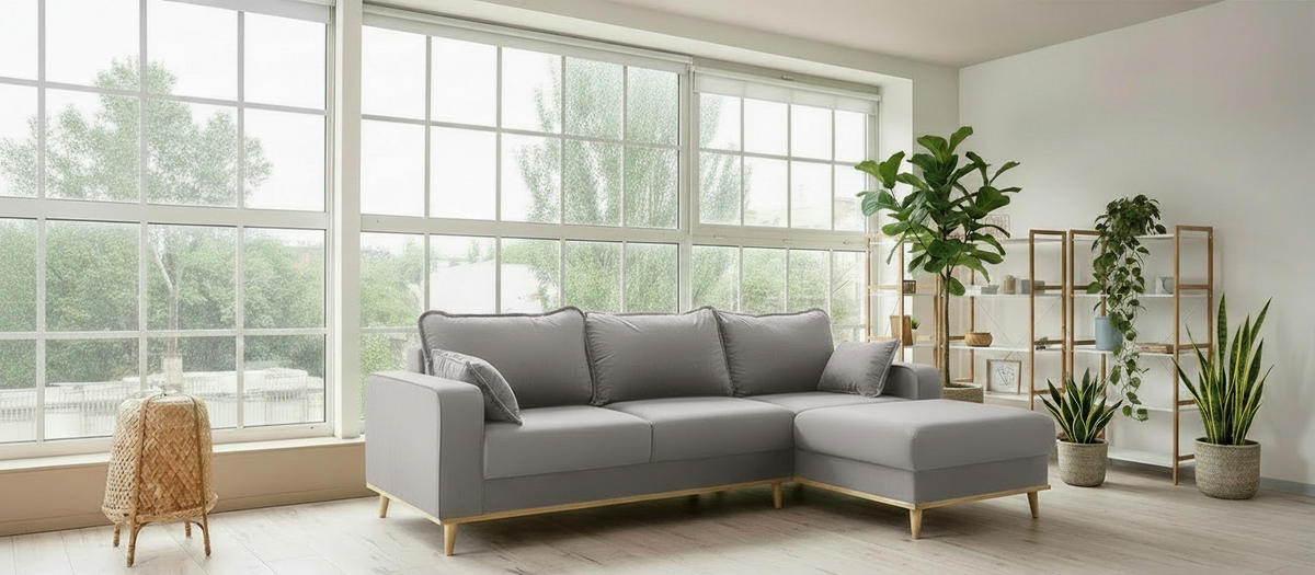 ECKSOFA Beata in Mikrofaser Grau  230/150 cm  - Wengefarben/Grau, Design, Holz/Textil (230/150cm) - Livetastic