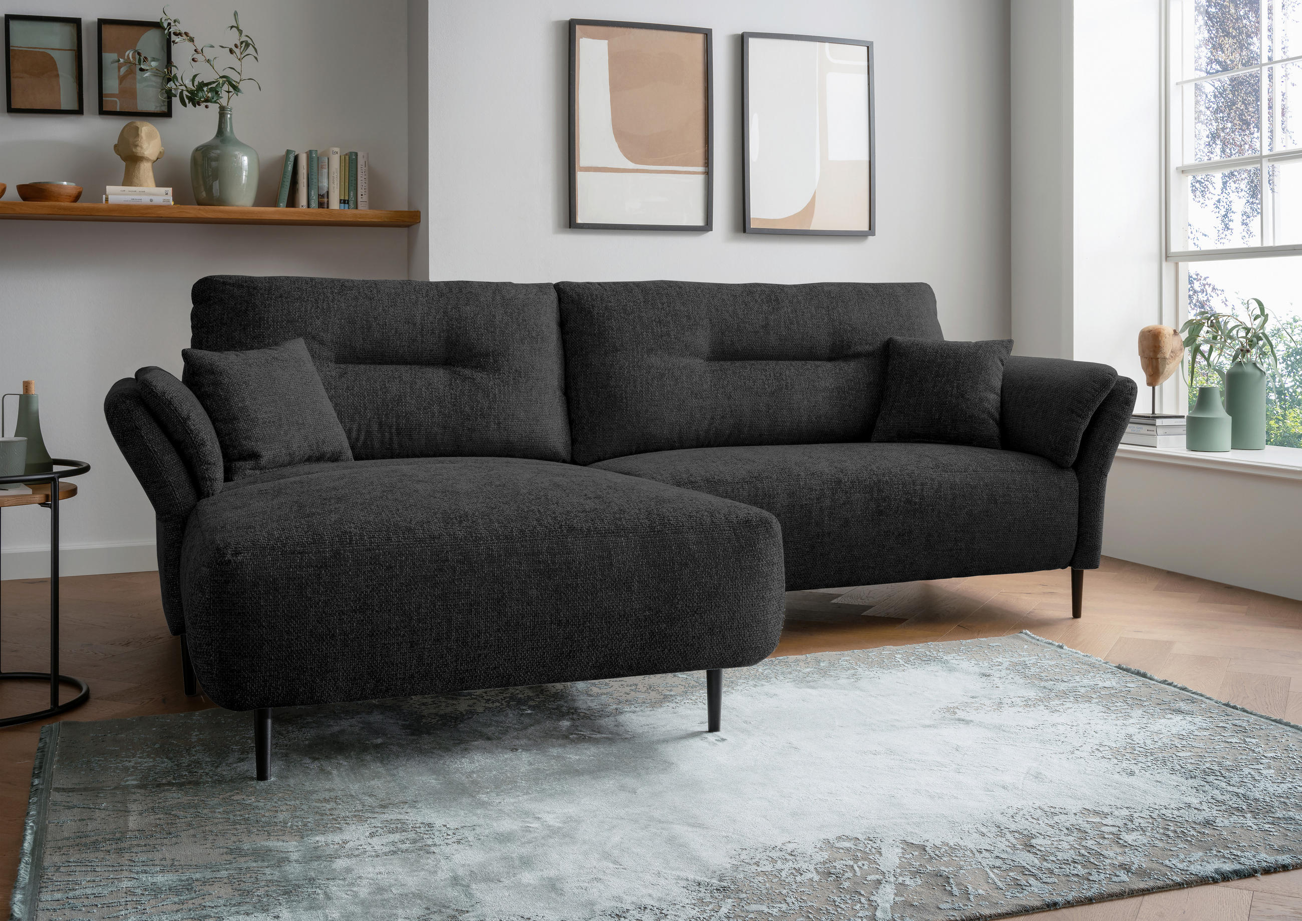 ECKSOFA Schwarz Struktur  - Schwarz, MODERN, Holz/Textil (269/172cm) - MID.YOU