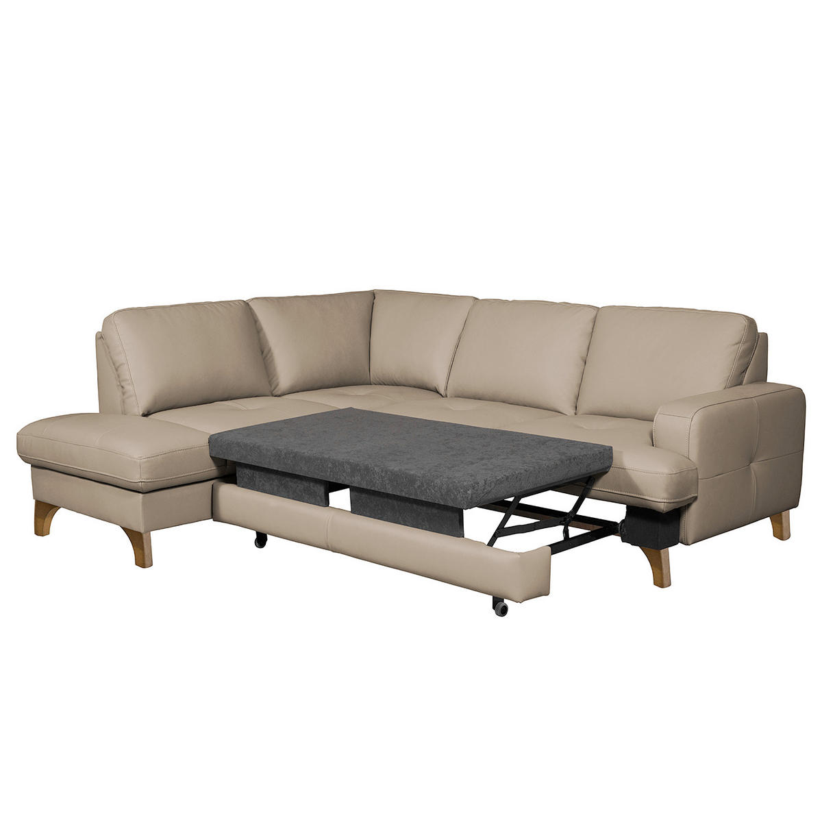 ECKSOFA Hellgrau Echtleder Lederlook  - Buchefarben/Hellgrau, Design, Leder/Holz (234/190cm) - Livetastic