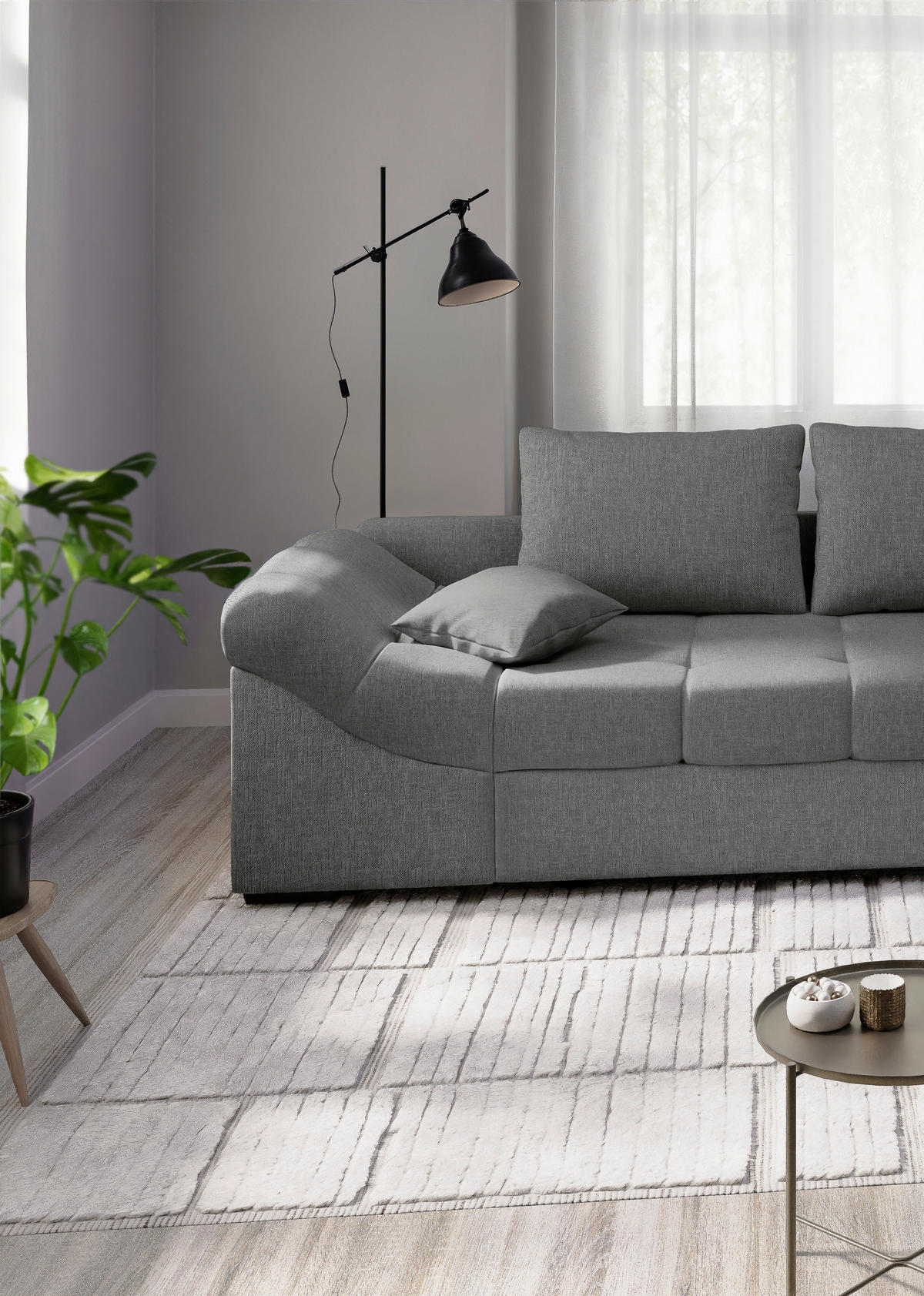 ECKSCHLAFSOFA Graubraun Mikrofaser  - Graubraun/Schwarz, MODERN, Holz/Textil (298/202cm) - MID.YOU