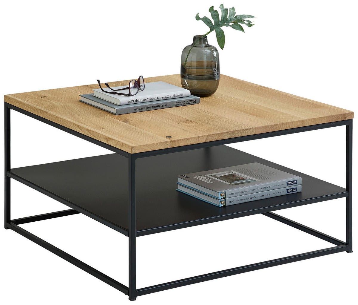 COUCHTISCH in Holz, Metall 75/75/40 cm  - Eichefarben/Schwarz, Design, Holz/Metall (75/75/40cm) - Boxxx
