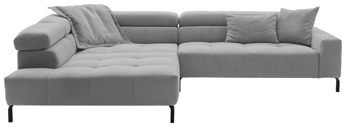ECKSOFA in Feincord Grau  - Schwarz/Grau, Konventionell, Textil/Metall (219/311cm) - Hom`in