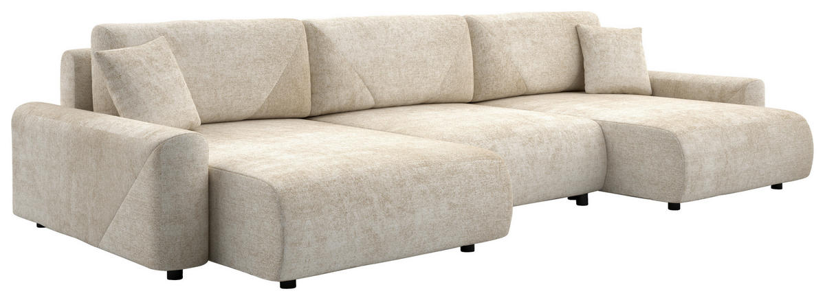 Wohnlandschaft inkl.Funktionen Beige Webstoff  - Beige/Schwarz, MODERN, Kunststoff/Textil (168/337/168cm) - Stylife