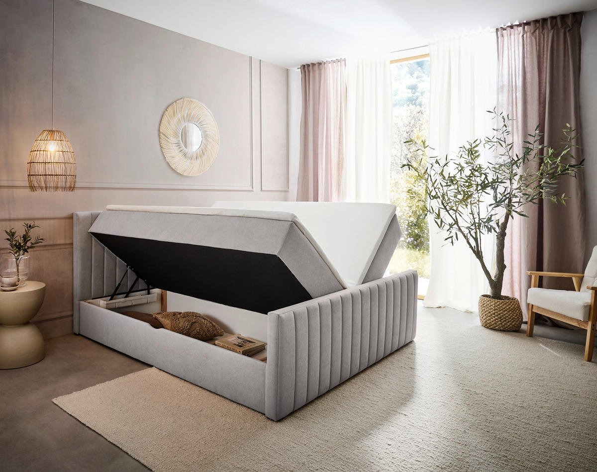 AMERICKÁ POSTEL, 180/200 cm, světle šedá - černá/světle šedá, Konvenční, textil/plast (180/200cm) - Boxxx