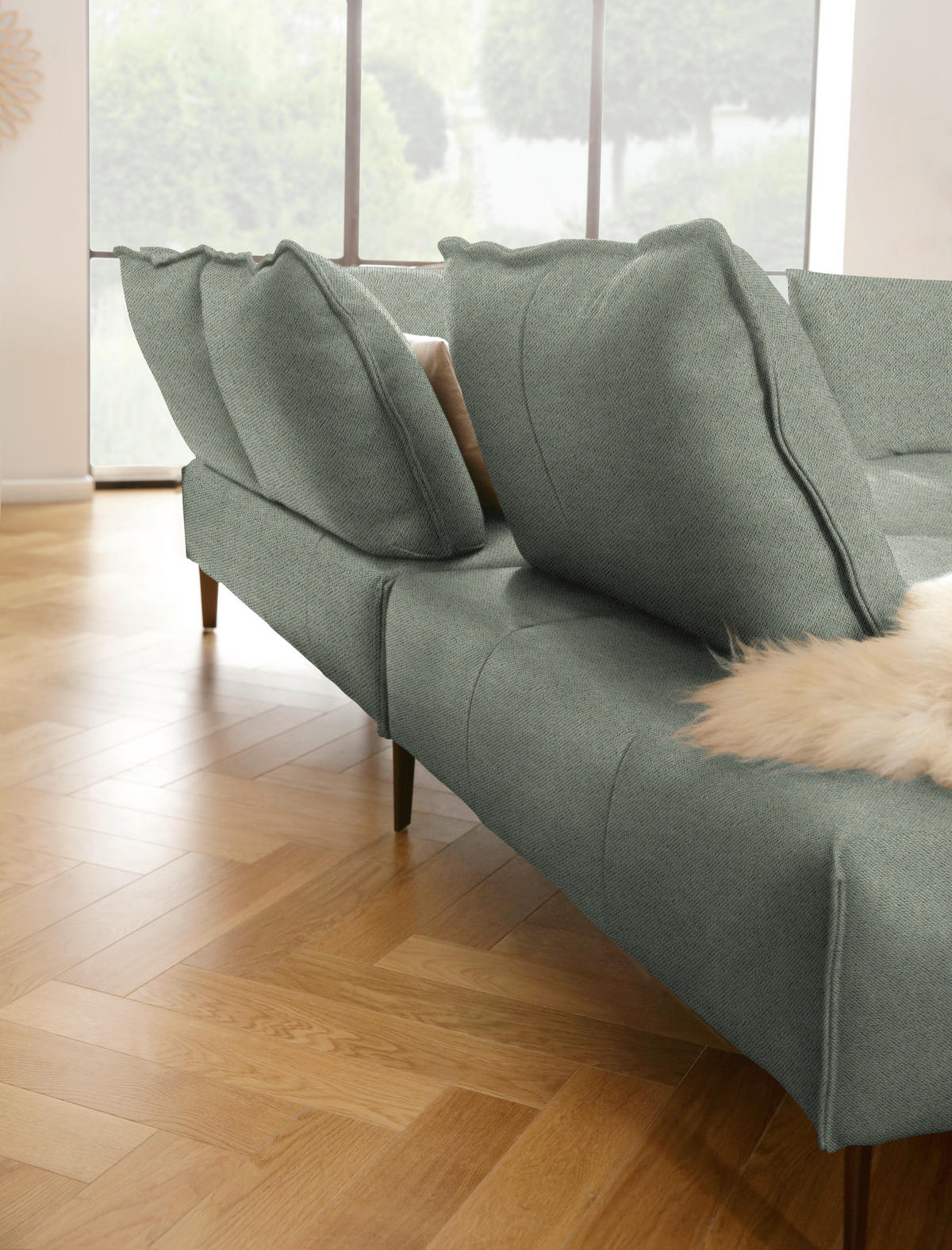 ECKSOFA  in Webstoff Salbeigrün  272/340 cm  - Salbeigrün/Schwarz, MODERN, Textil/Metall (272/340cm) - W.Schillig