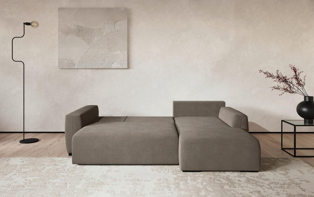 ECKSOFA  in Cord Taupe  - Taupe/Schwarz, Trend, Kunststoff/Textil (252/170cm) - MID.YOU