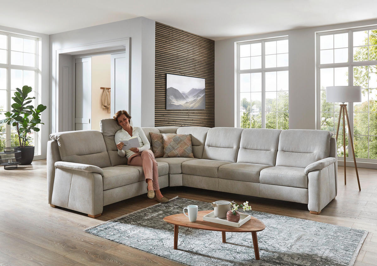 ECKSOFA Mikrofaser Hellgrau  - Eiche Bianco/Hellgrau, Konventionell, Holz/Textil (245/303cm) - Beldomo Comfort