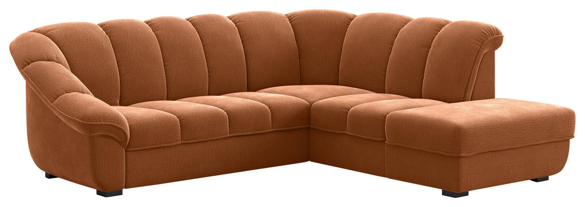 ECKSOFA Terracotta Chenille Bettkasten, Schlaffunktion, Rücken echt  - Terracotta/Schwarz, KONVENTIONELL, Kunststoff/Textil (260/222cm) - Welnova