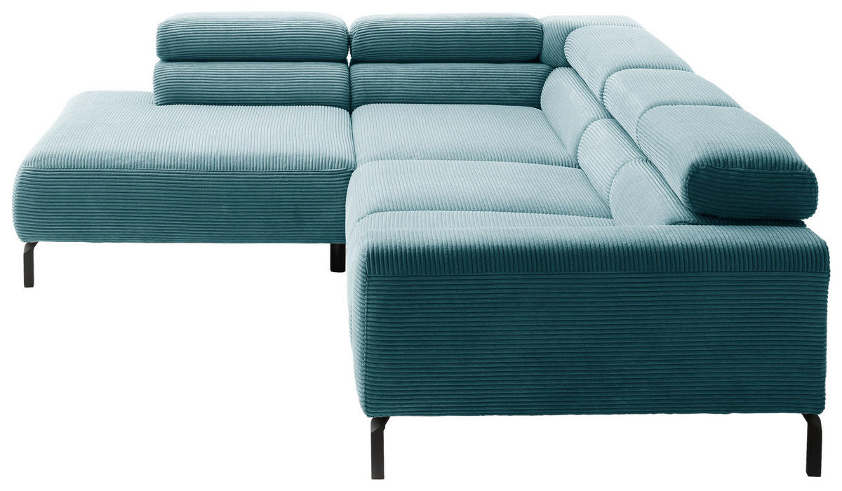ECKSOFA inkl. Funktion in Cord Petrol  - Petrol/Schwarz, Modern, Textil/Metall (219/309cm) - Pure Home Lifestyle
