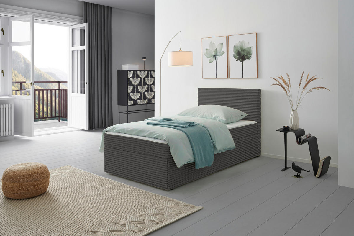 BOXBETT 100/200 cm,  in Grau, H3 + H3 = fest  - Schwarz/Grau, MODERN, Holz/Textil (100/200cm) - MID.YOU