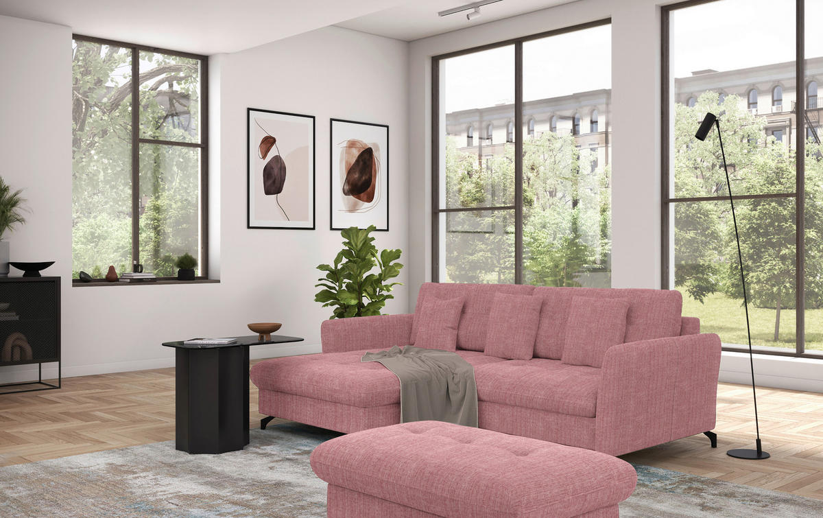 ECKSOFA in Flachgewebe, Leinenoptik Rosa  - Schwarz/Rosa, Design, Textil/Metall (170/242cm) - Xora
