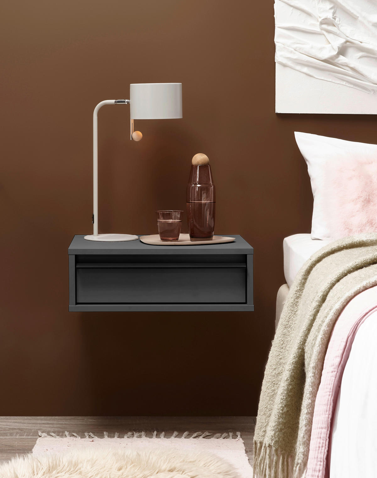 NACHTKÄSTCHEN 50/17/34 cm  in Graphitfarben  - Schwarz/Graphitfarben, KONVENTIONELL, Holzwerkstoff/Metall (50/17/34cm) - Chameo