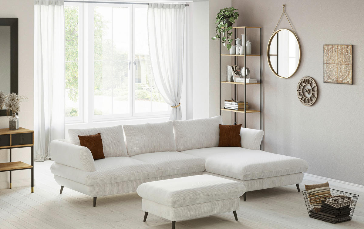 ECKSOFA in Velours Creme  - Creme/Schwarz, Design, Textil/Metall (281/181cm) - Livetastic