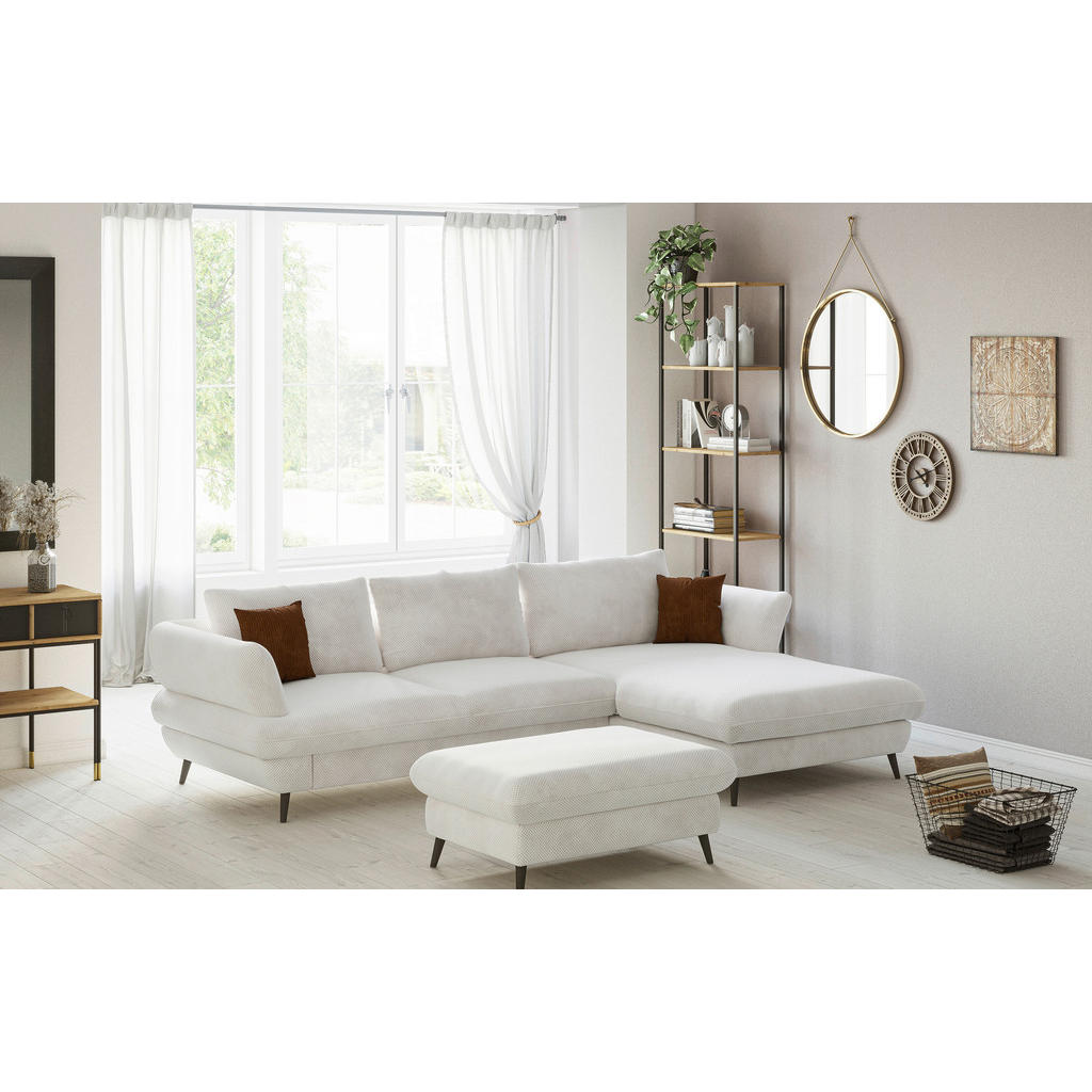 Thumbnail - Livetastic Ecksofa, Creme, Textil, 3-Sitzer, Ottomane rechts, L-Form, 281x181 cm, Made in EU, Stoffauswahl, Rücken echt,...
