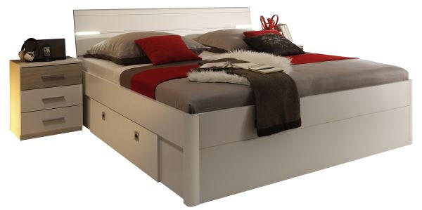 SET KREVETA I NOĆNIH ORMARIĆA 180/200 cm bijela, hrast Sonoma - bijela/hrast Sonoma, Design, drvni materijal (180/200cm) - Xora