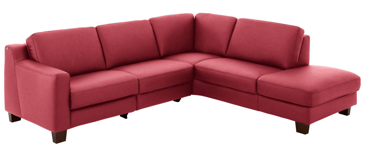 ECKSOFA in Echtleder Rot  - Eichefarben/Rot, Design, Leder/Holz (259/235cm) - Valdera