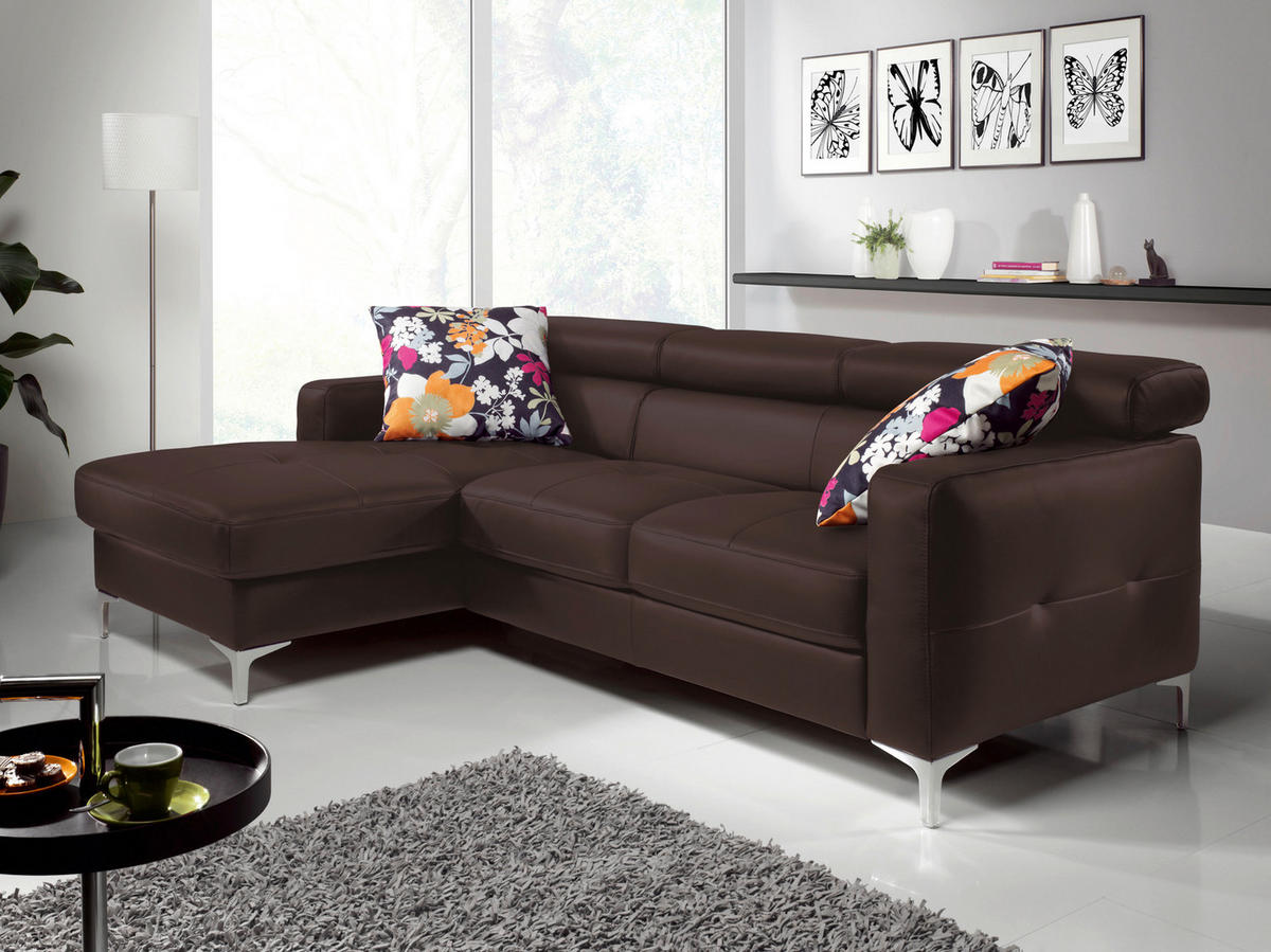 ECKSOFA in Echtleder Dunkelbraun  - Chromfarben/Dunkelbraun, Design, Leder/Metall (169/226cm) - Livetastic