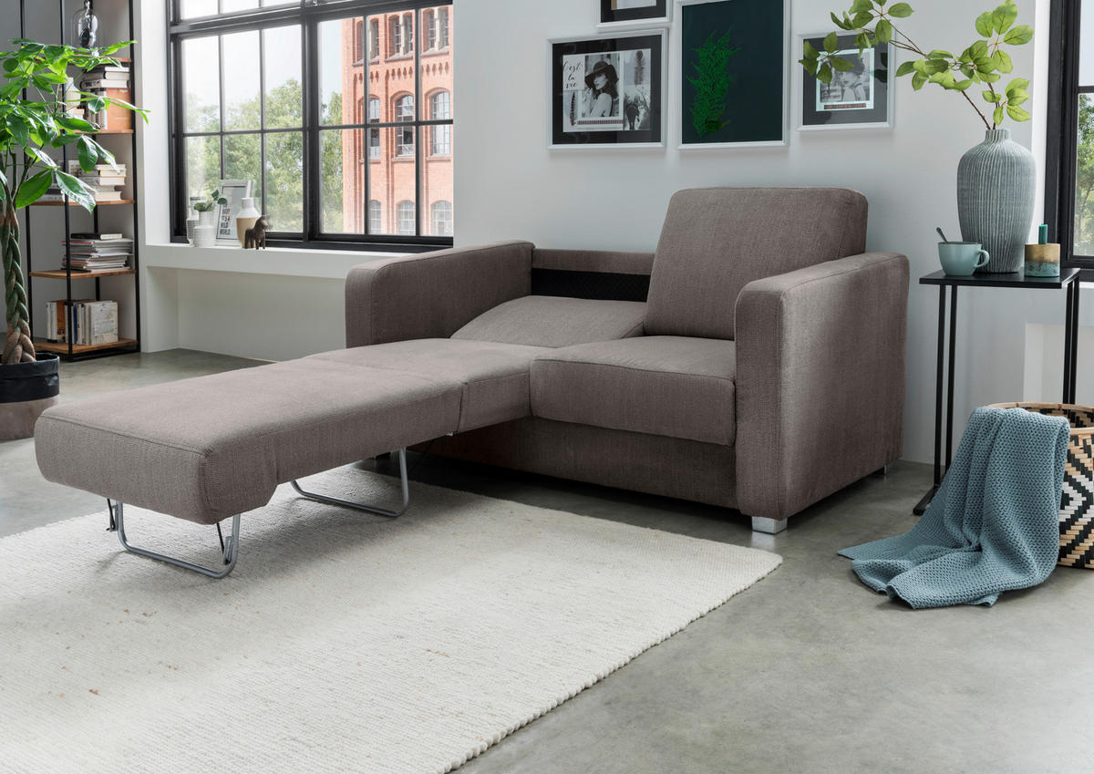 SCHLAFSOFA Chenille Graubraun  - Chromfarben/Graubraun, Basics, Kunststoff/Textil (159/88/87cm) - Livetastic