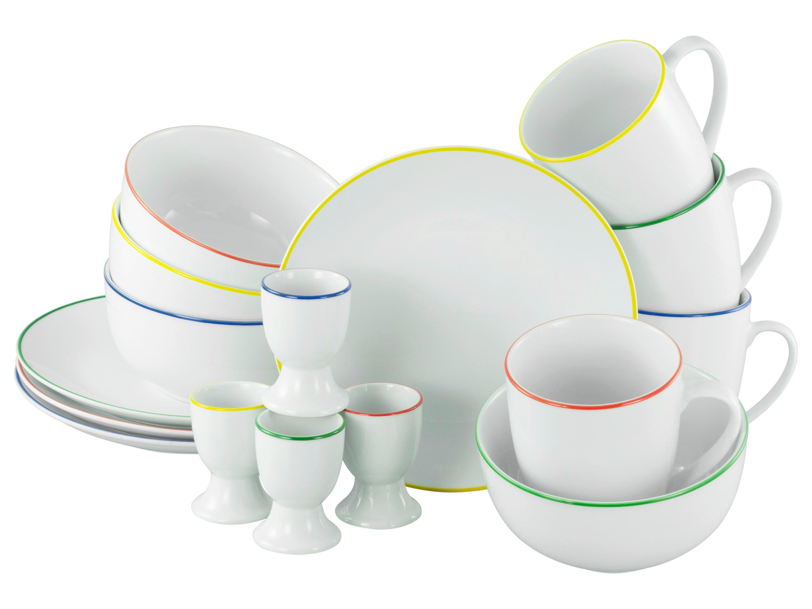 FRÜHSTÜCKSSERVICE Luna Color Line Color 16-teilig  - Weiß Hochglanz/Multicolor, Basics, Keramik (30/30/26cm) - Creatable