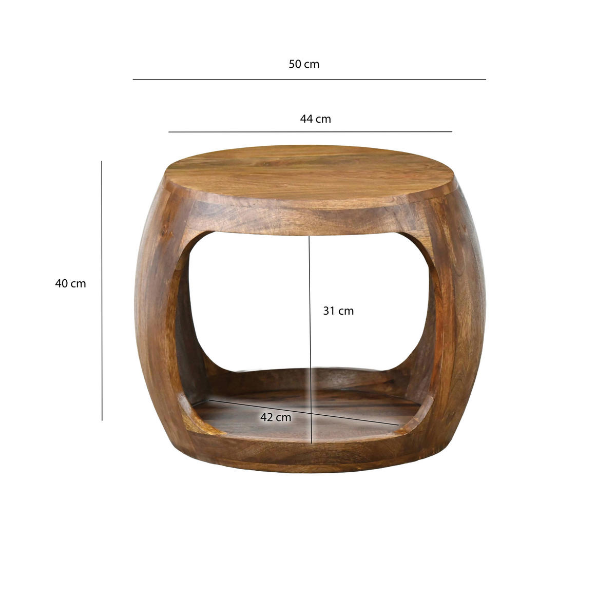 BEISTELLTISCH 50/50/40 cm WL7.432 Mangoholz massiv Braun rund  - Braun, Design, Holz (50/50/40cm) - MID.YOU
