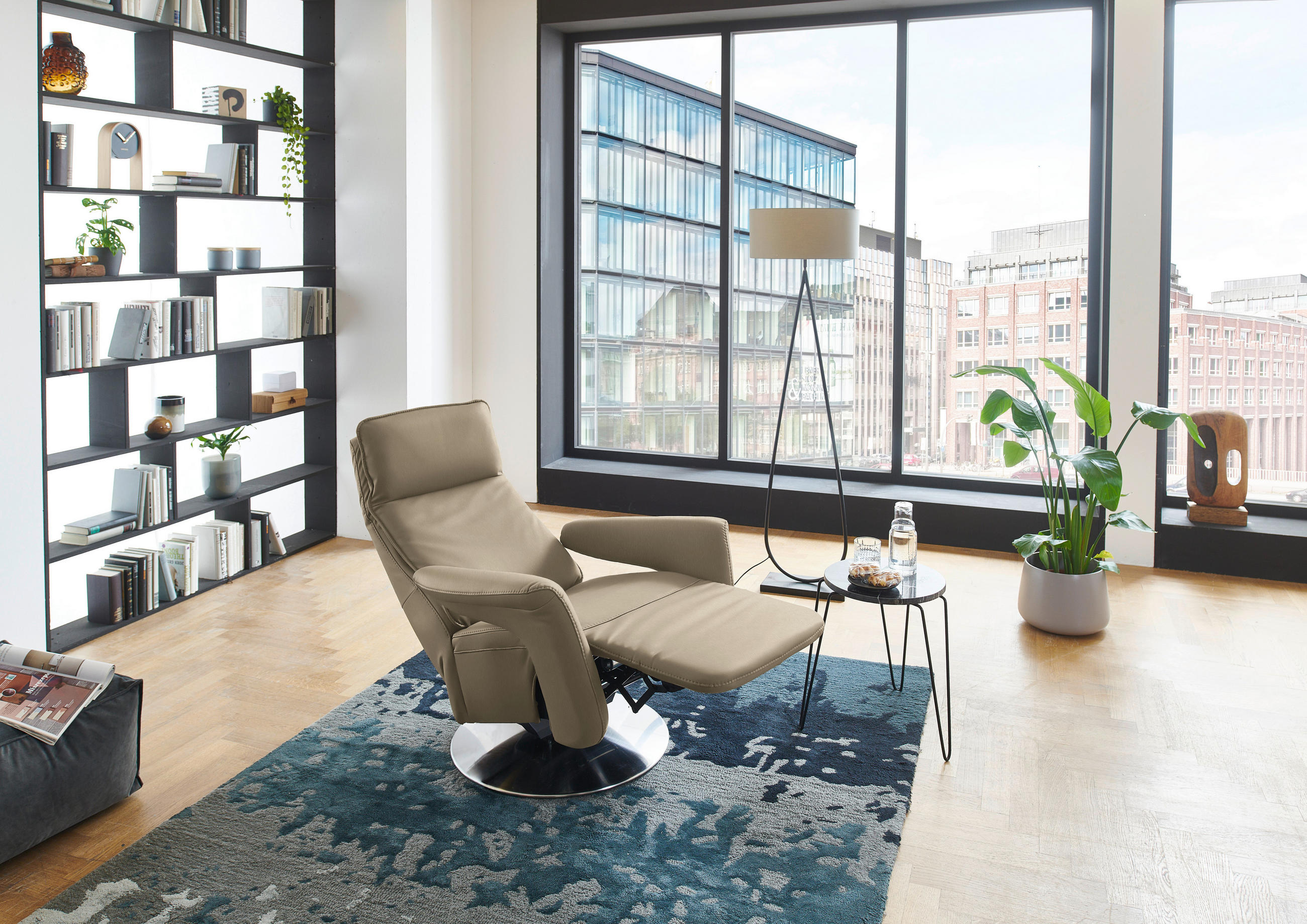 RELAXSESSEL in Leder Hellbraun  - Hellbraun/Edelstahlfarben, Design, Leder/Metall (83/112/87-174cm) - Valdera