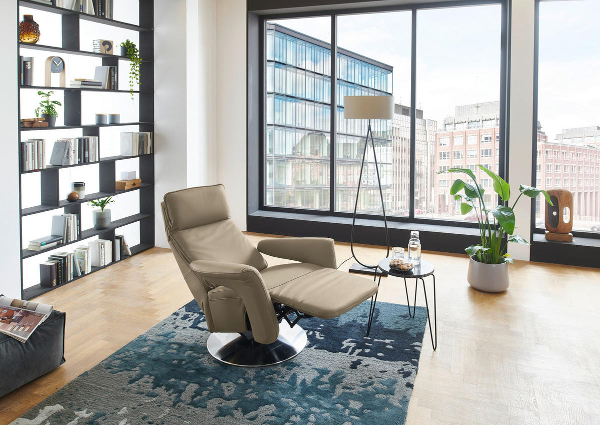 RELAXSESSEL in Leder Hellbraun  - Hellbraun/Edelstahlfarben, Design, Leder/Metall (83/112/87-174cm) - Valdera