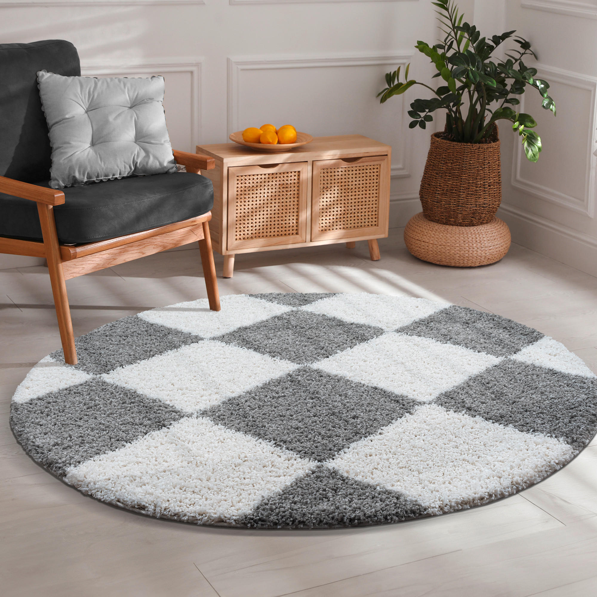 HOCHFLORTEPPICH 80 cm Milano Weiß, Hellgrau - Hellgrau/Weiß, Basics, Kunststoff/Textil (80cm)