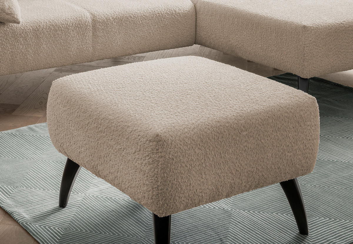 HOCKER Bouclé Buche, Fichte, Kiefer Beige  - Beige/Schwarz, MODERN, Holz/Textil (66/44/66cm) - MID.YOU