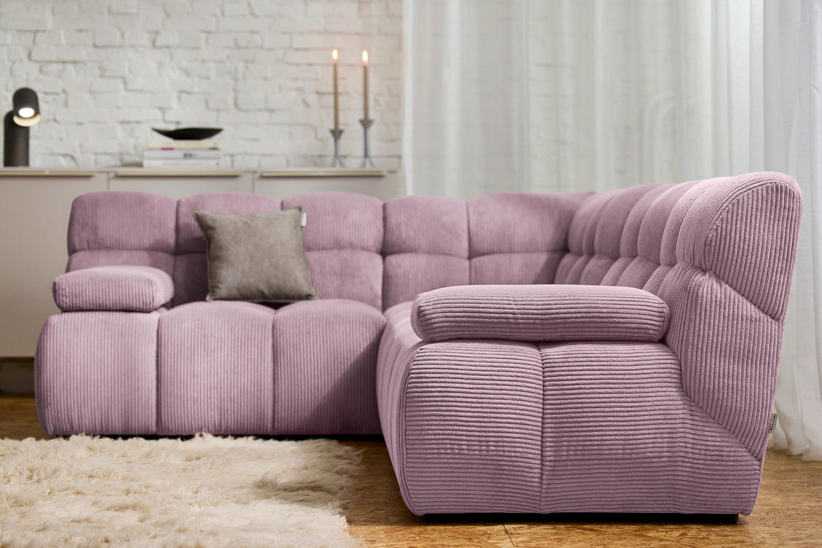 ECKSOFA Mauve Cord Rücken echt  - Mauve/Schwarz, KONVENTIONELL, Kunststoff/Textil (195/265cm) - Tom Tailor