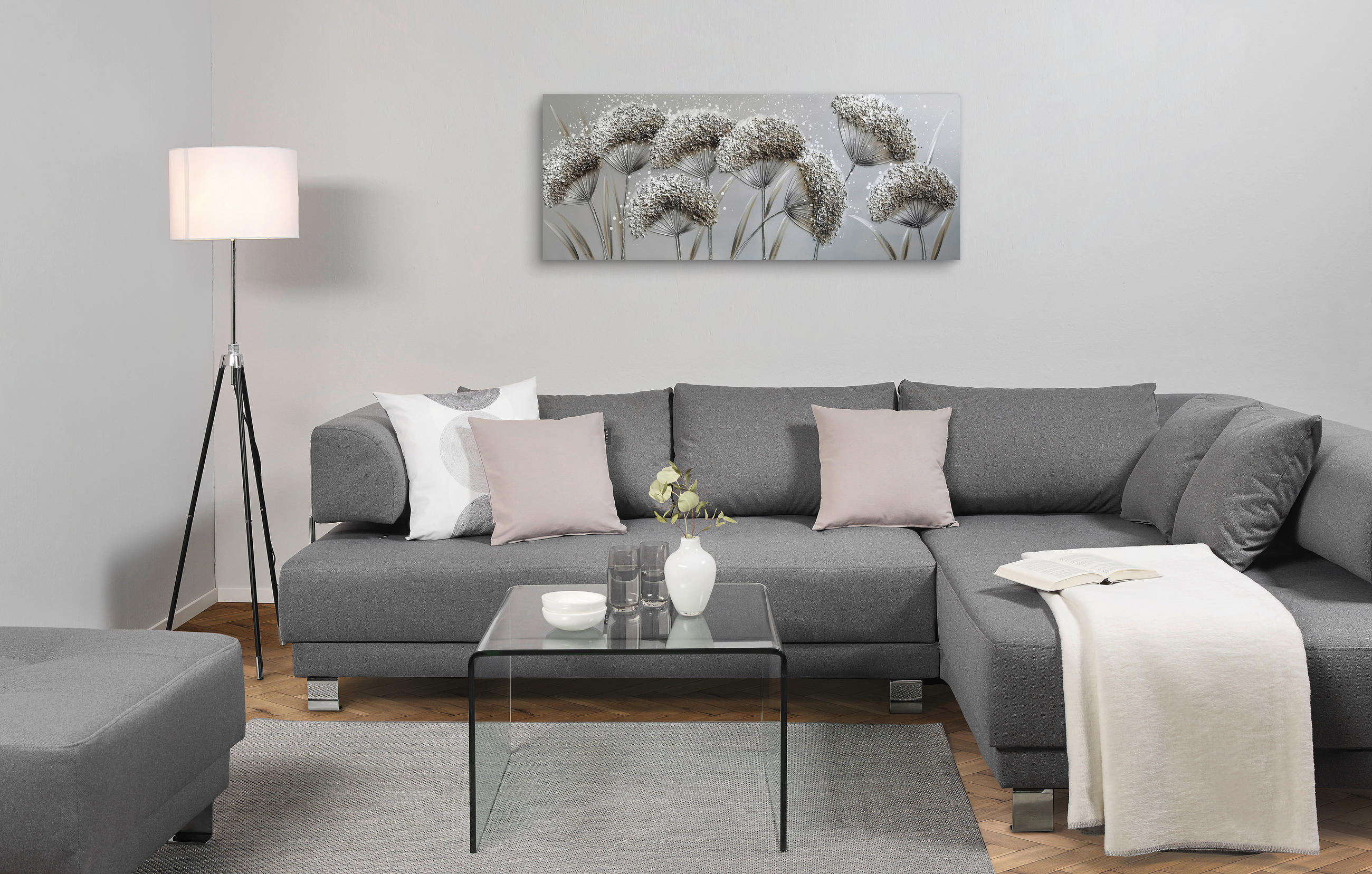 OLAJFESTMÉNY 150/55 cm  - barna/fehér, Natur, textil/fa (150/55cm) - Monee