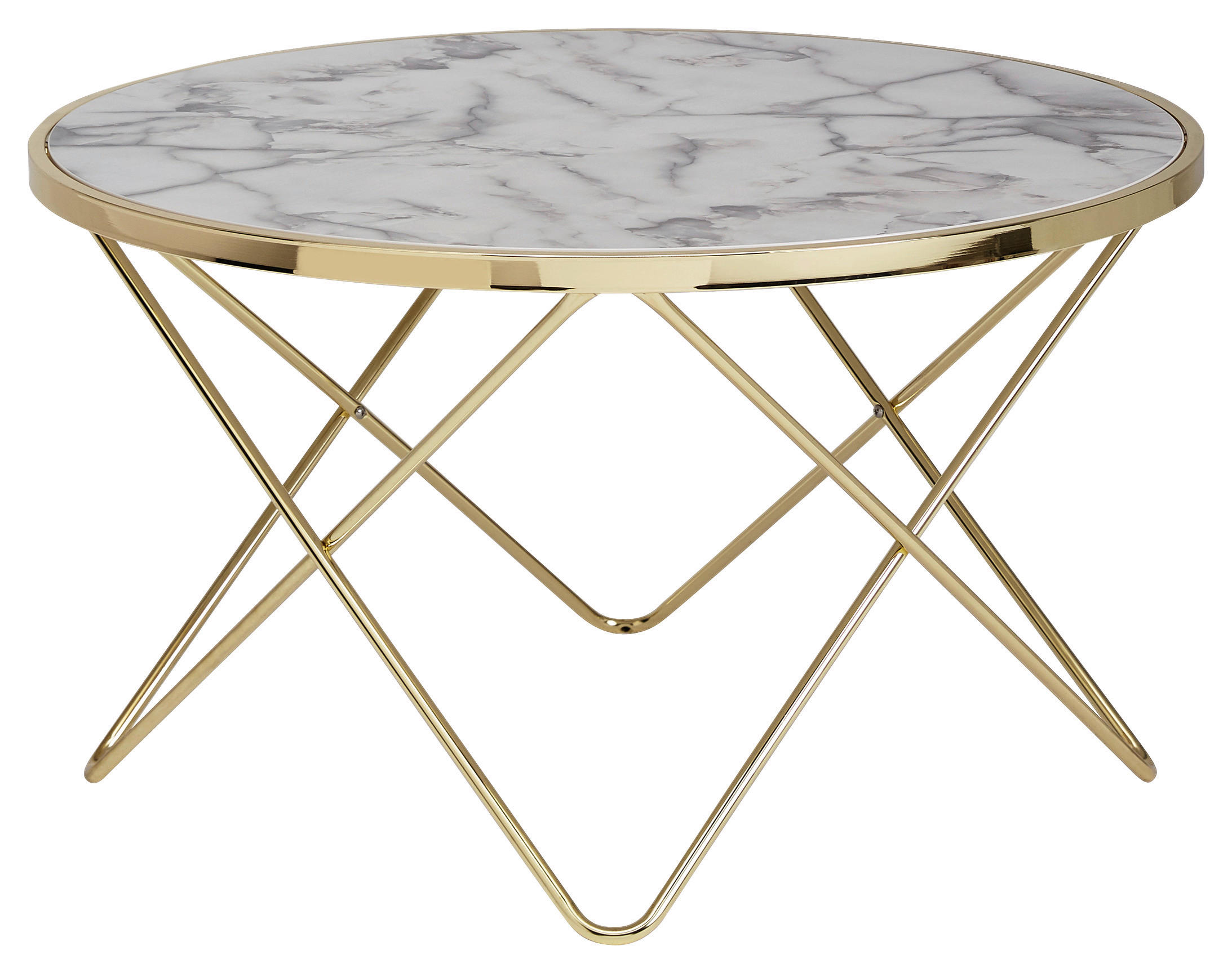 COUCHTISCH 85/85/49 cm rund Weiß, Goldfarben  - Goldfarben/Weiß, Design, Holzwerkstoff/Metall (85/85/49cm) - MID.YOU