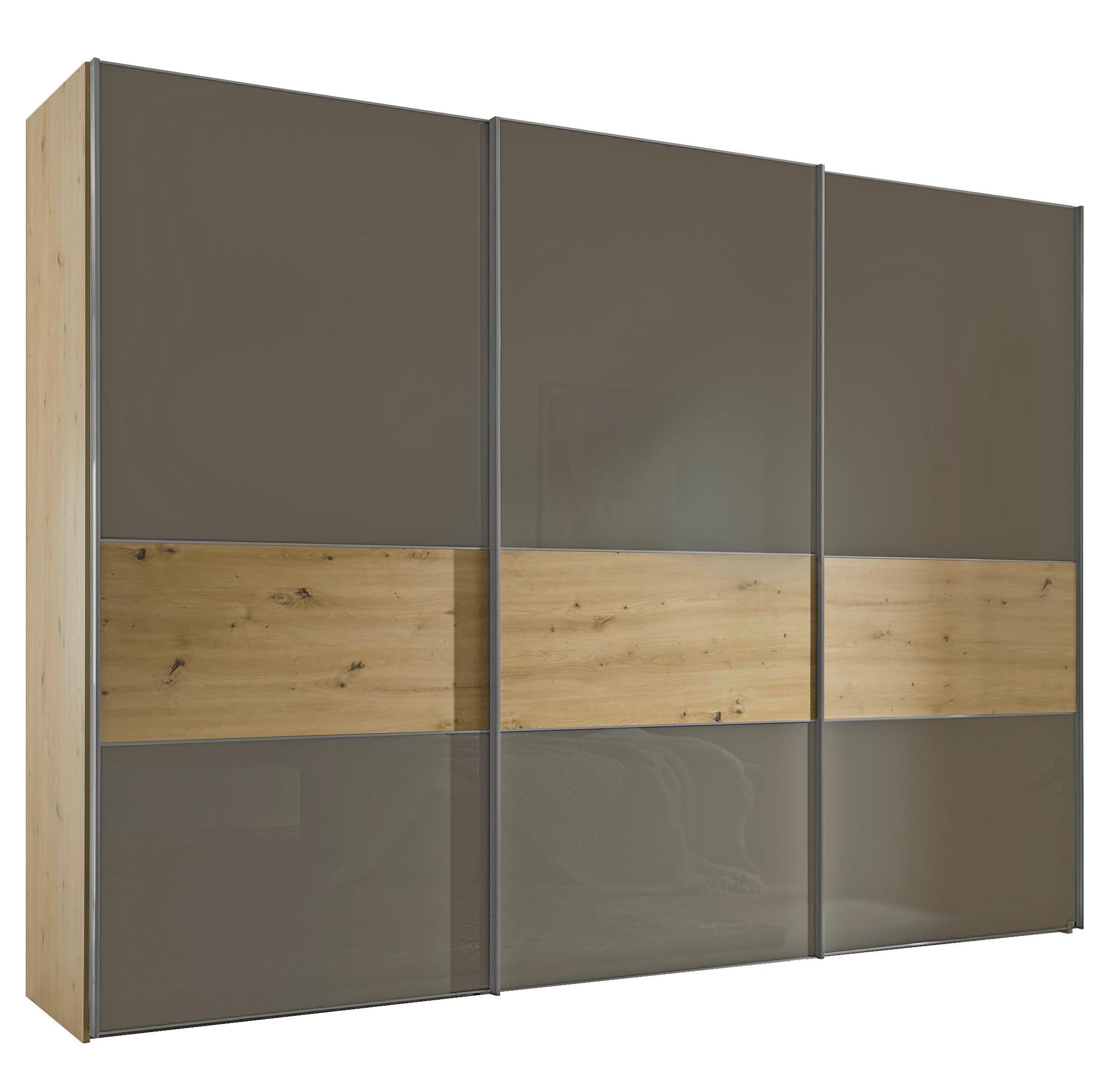 SCHWEBETÜRENSCHRANK  in Eiche Artisan, Mokka  - Alufarben/Eiche Artisan, KONVENTIONELL, Glas/Holzwerkstoff (280/222/68cm) - Moderano