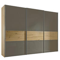 SCHWEBETÜRENSCHRANK  in Eiche Artisan, Mokka  - Alufarben/Eiche Artisan, KONVENTIONELL, Glas/Holzwerkstoff (280/222/68cm) - Moderano